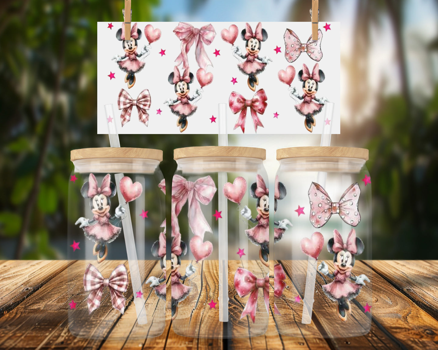 Cute Cartoon Character with Pink Bows 16oz UVDTF Glass Can Wrap