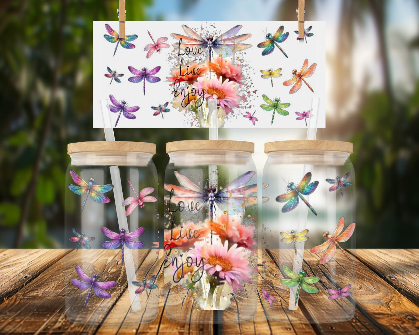 Vibrant Butterfly and Floral Design 16oz UVDTF Glass Can Wrap