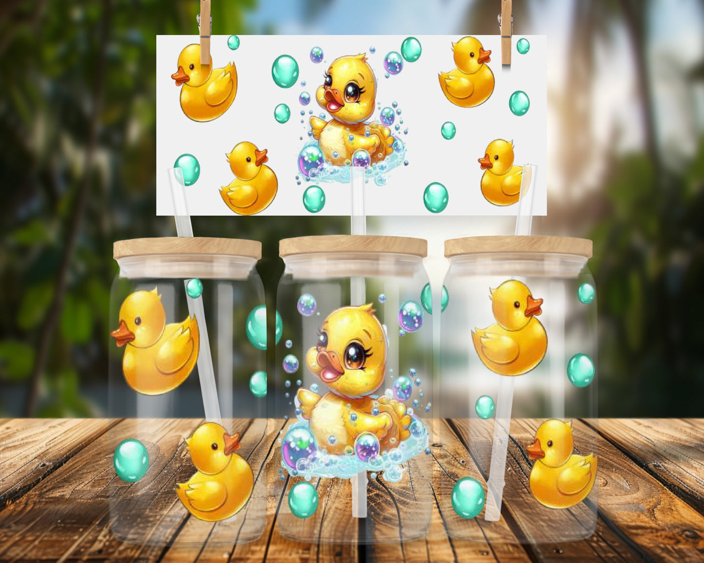 Adorable Cartoon Ducklings Detailing 16oz UVDTF Glass Can Wrap