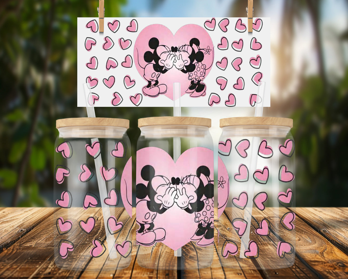 Classic Mouse Couple Mouse Heart Background 16oz UVDTF Glass Can Wrap