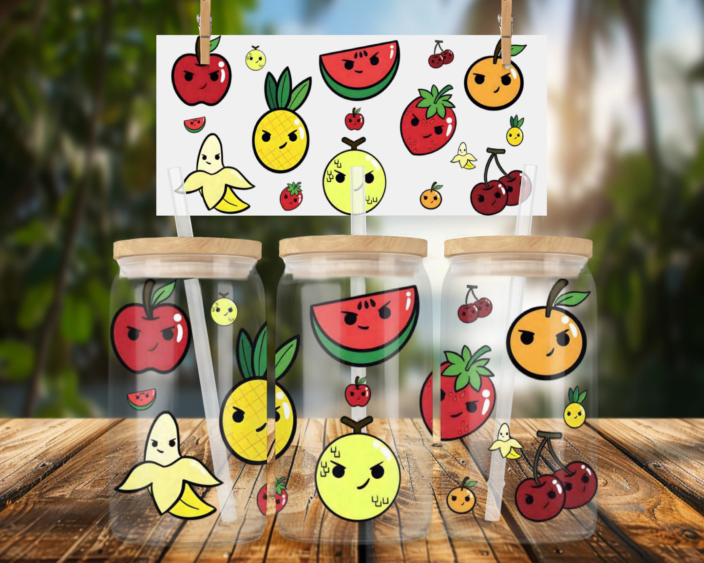 Cute Fruit Characters 16oz UVDTF Glass Can Wrap