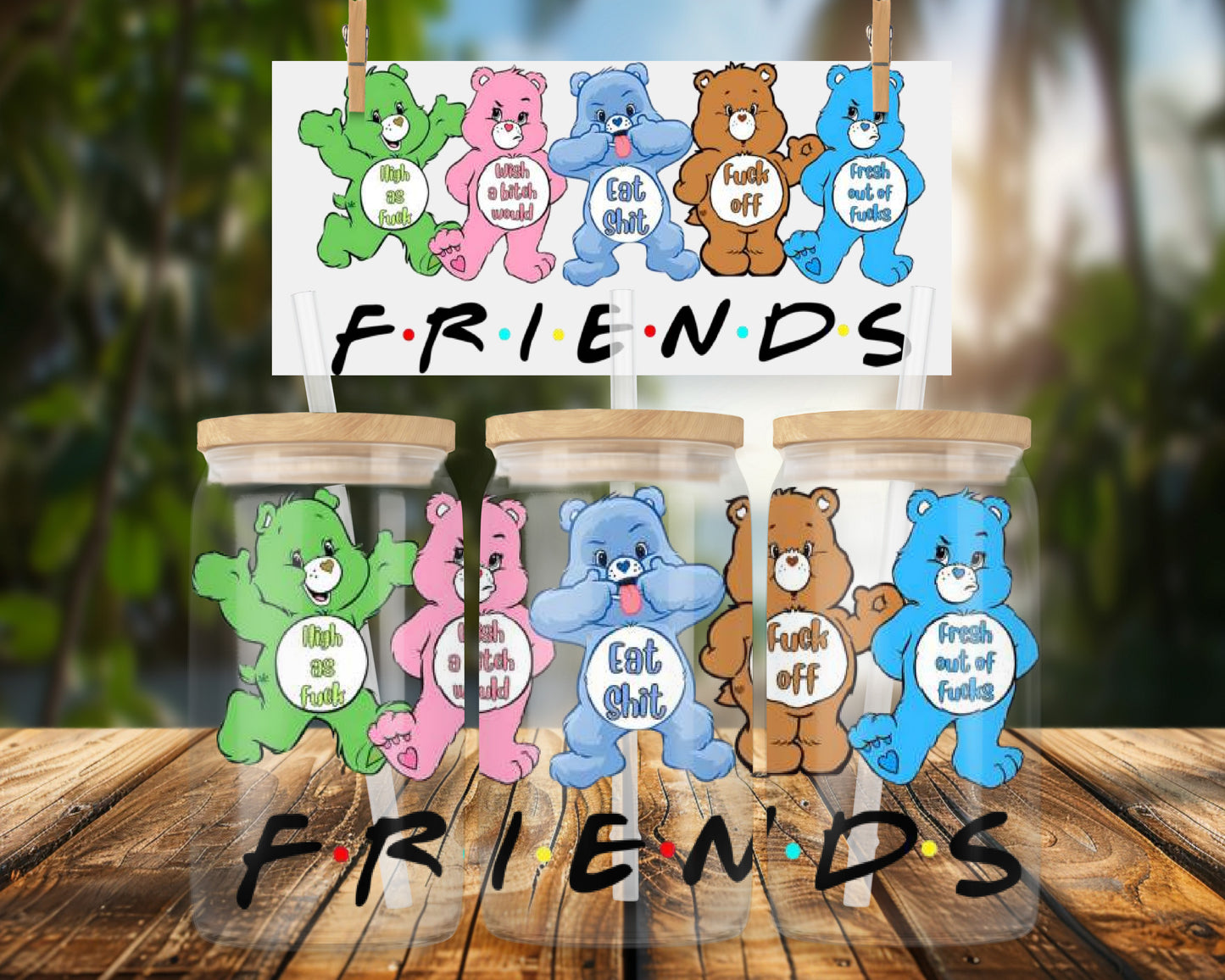 Colorful Friends Design 16oz UVDTF Glass Can Wrap