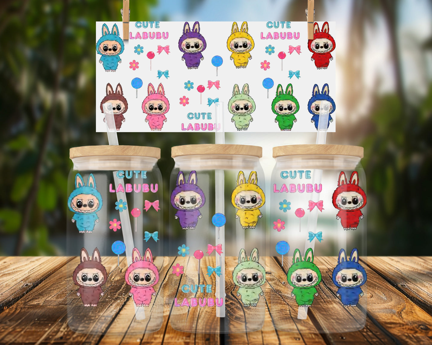 Adorable Cute Moster Tribe Characters Characters 16oz UVDTF Glass Wrap