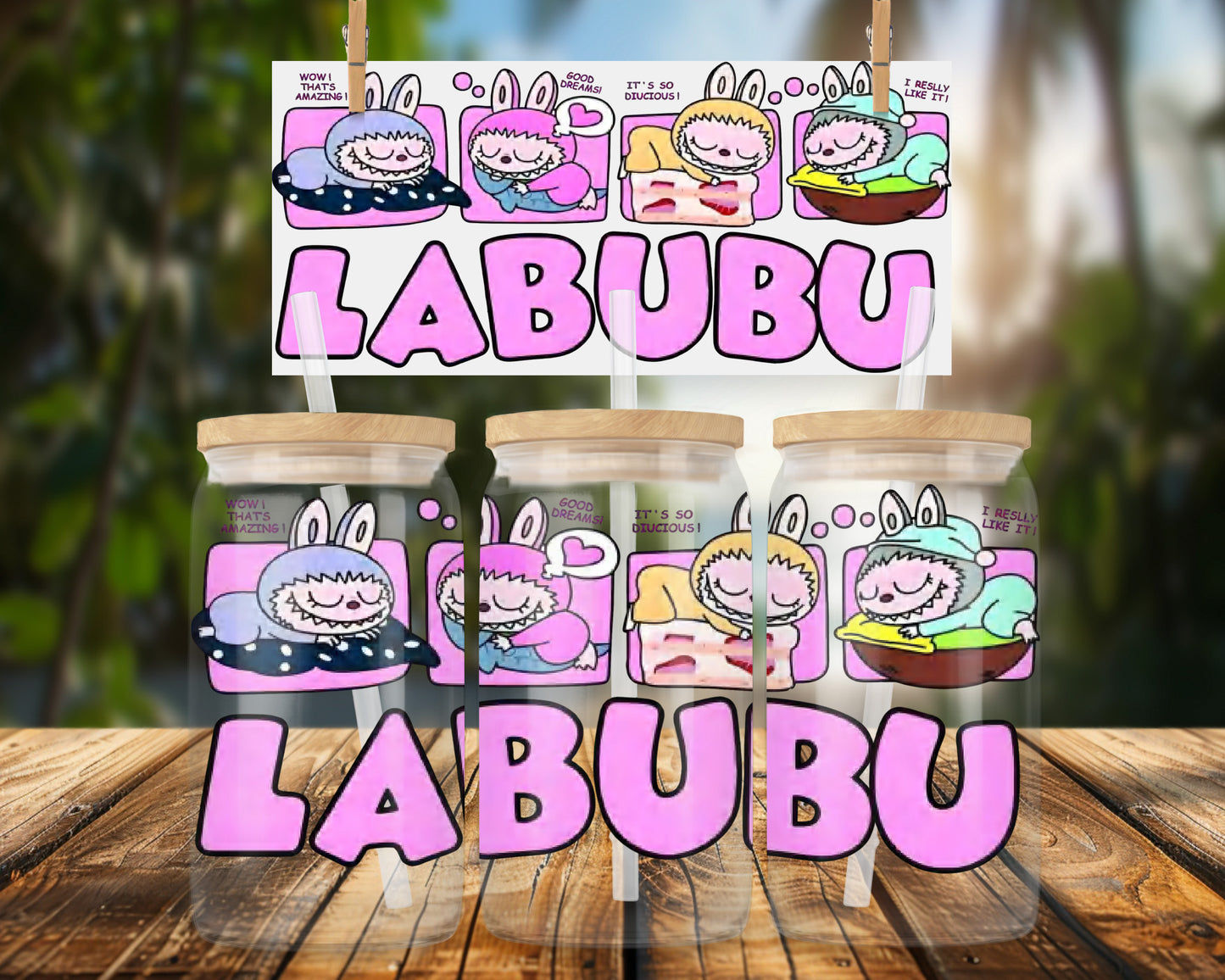 Cute Cartoon Bunny Dreaming Design 16oz UVDTF Glass Wrap