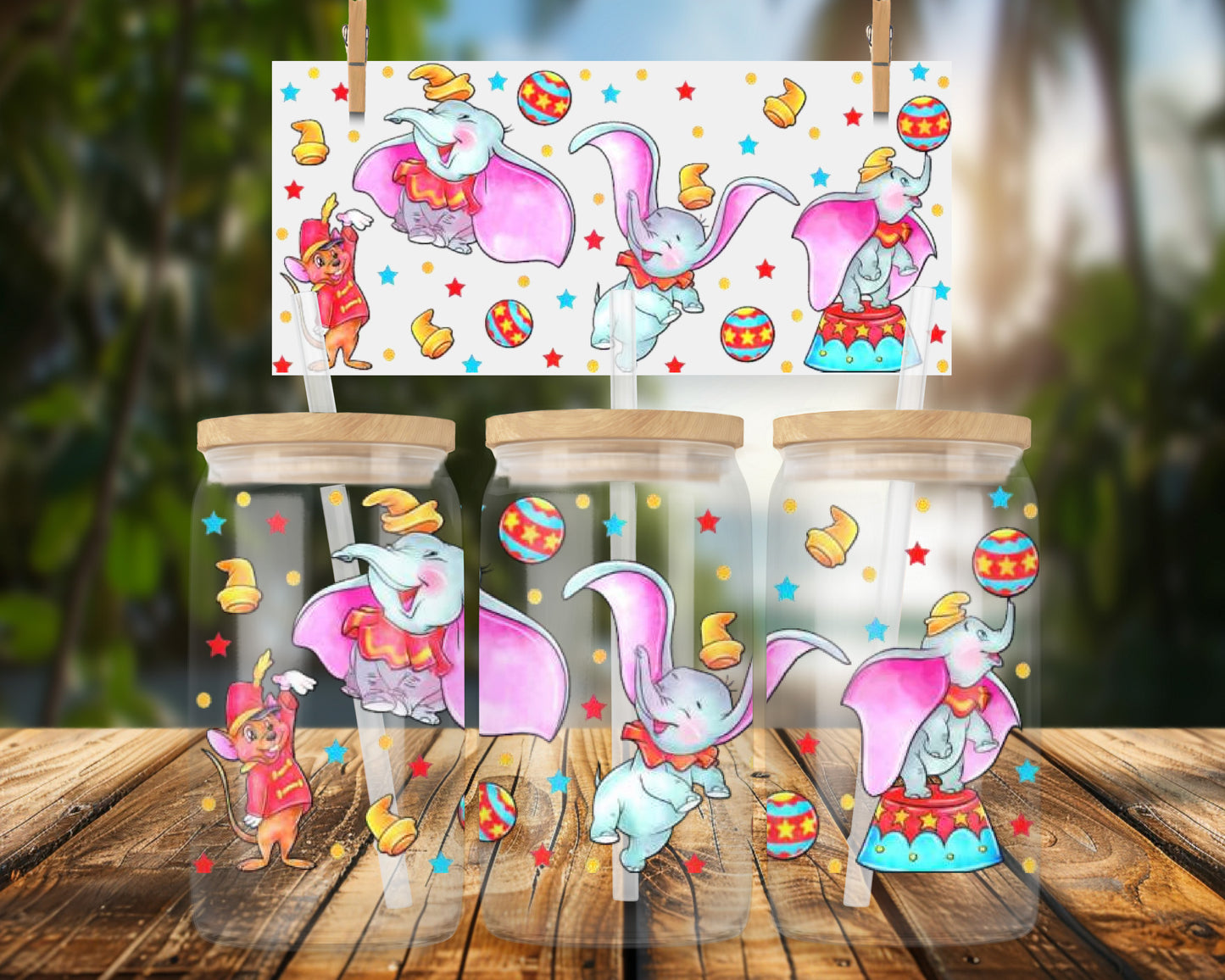 Cute Circus Elephants and Mouse Colorful 16oz UVDTF Glass Wrap