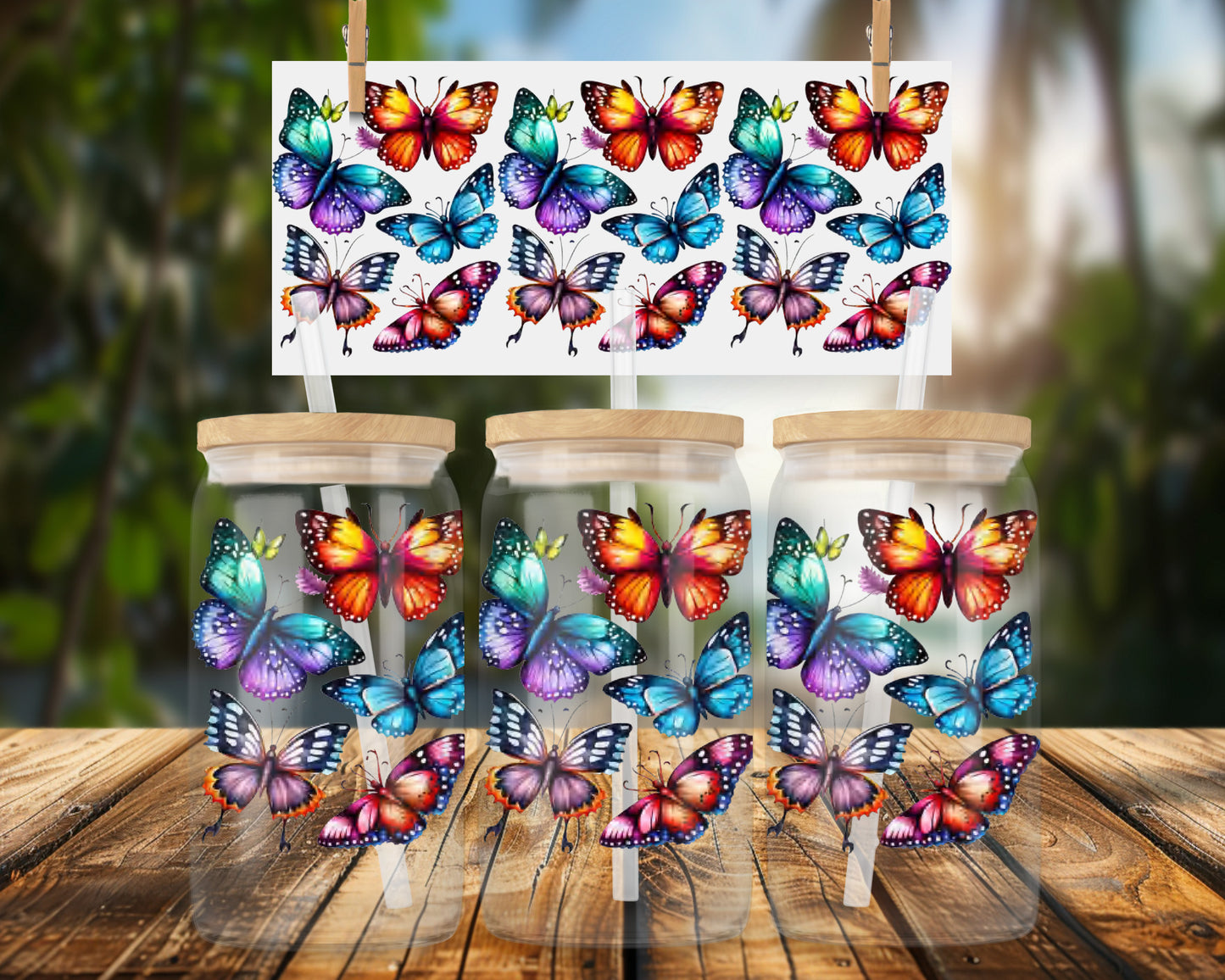 Stunning Butterfly Pattern Design for 16oz Glass Can Wrap