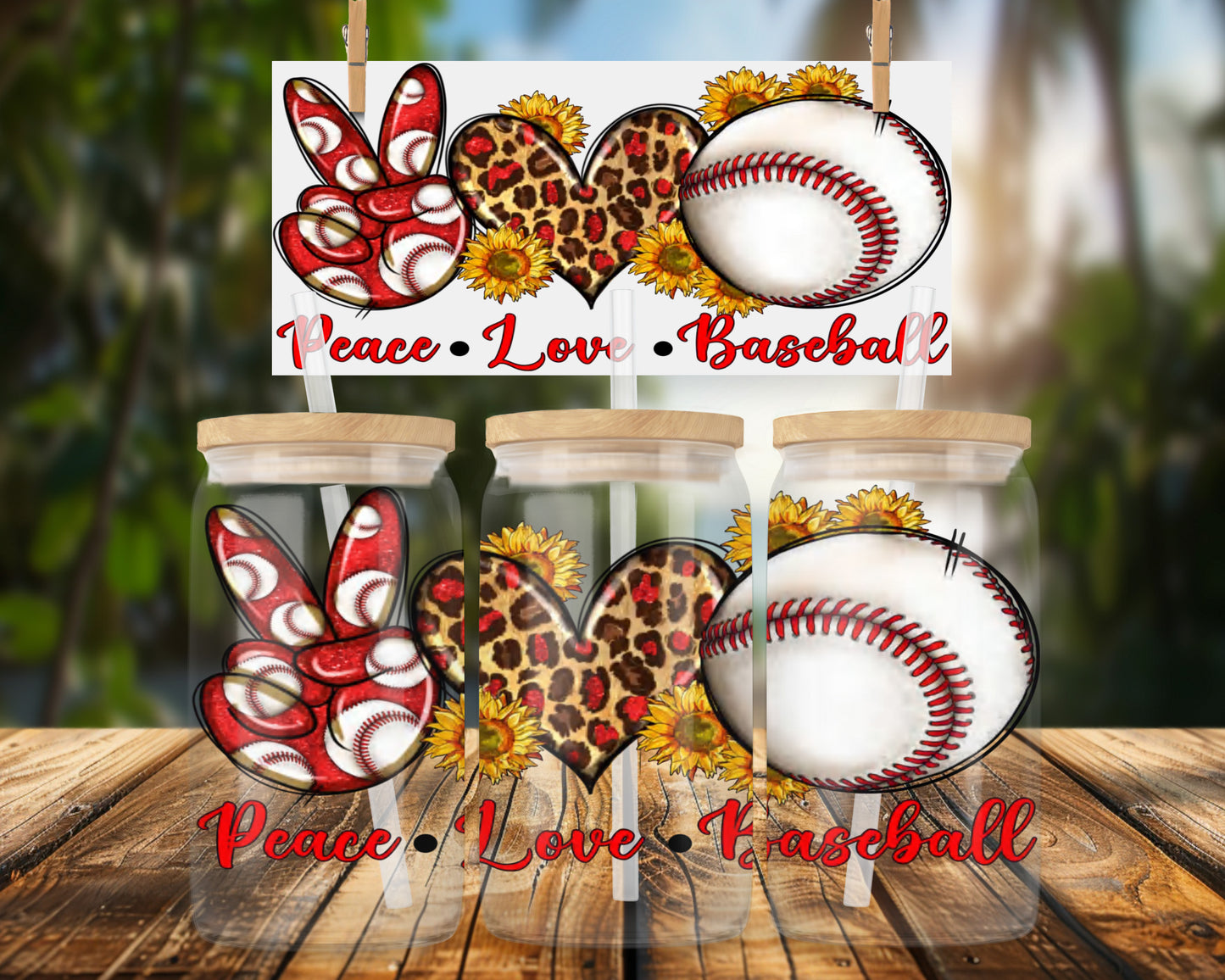 Peace Love Baseball 16oz Glass Can Wrap