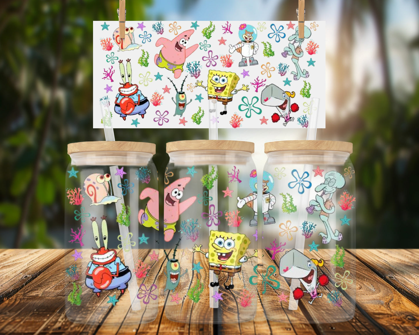 Colorful SpongeBob SquarePants Characters 16oz Glass Can Wrap