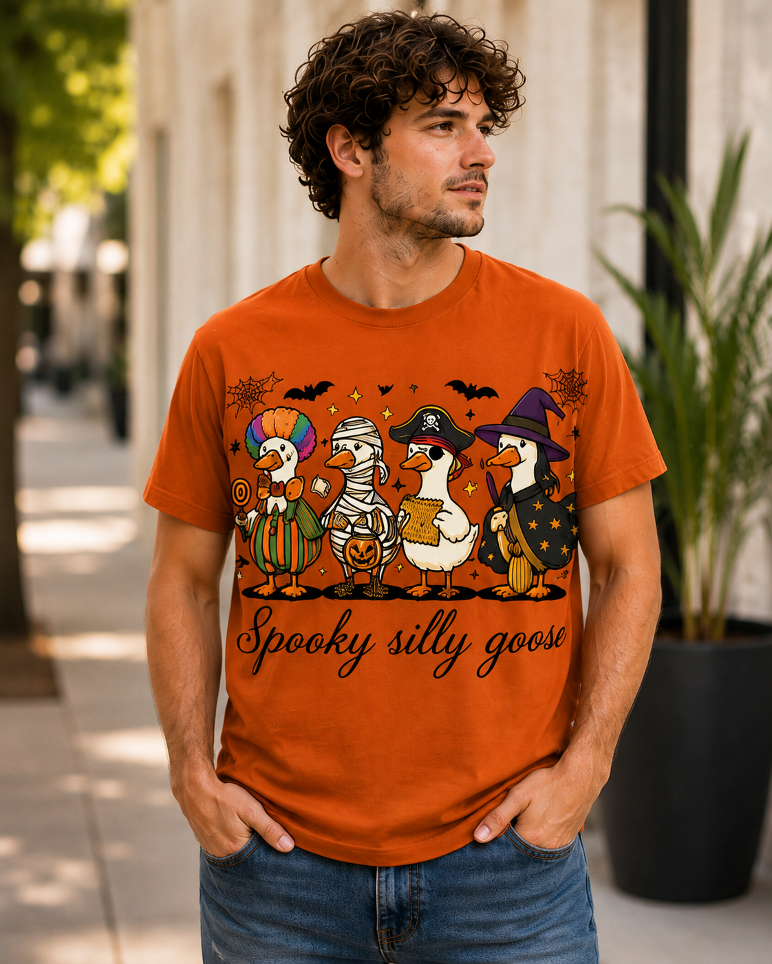 Spookily Silly Goose Halloween Graphic T-Shirt mockup