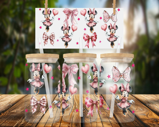 Cute Cartoon Character with Pink Bows 16oz UVDTF Glass Can Wrap
