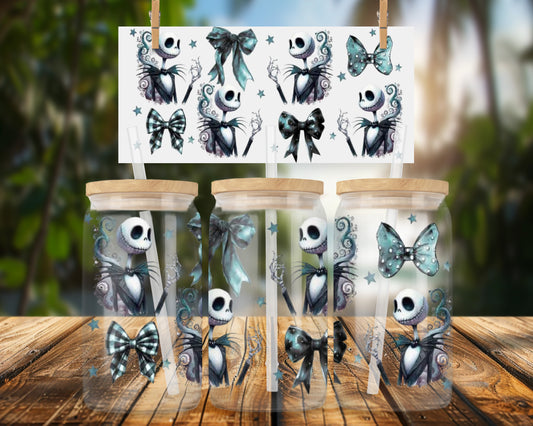 Gothic Skeleton with Bows Design 16oz Glass Can Wrap