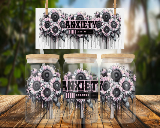 Unique Anxiety Loading 16oz UVDTF Glass Can Wrap