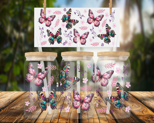 Beautiful Butterfly Design 16oz UVDTF Glass Can Wrap