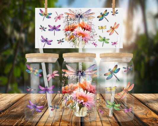 Vibrant Butterfly and Floral Design 16oz UVDTF Glass Can Wrap