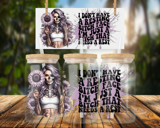 Edgy Skeleton Woman With Flowers 16oz UVDTF Glass Can Wrap