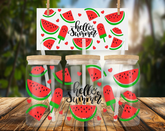 Watermelon Hello Summer Design for 16oz UVDTF Glass Can Wrap
