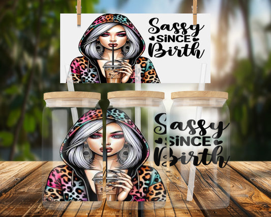 Vibrant Artistic Girl Illustration with Text 16oz UVDTF Glass Can Wrap