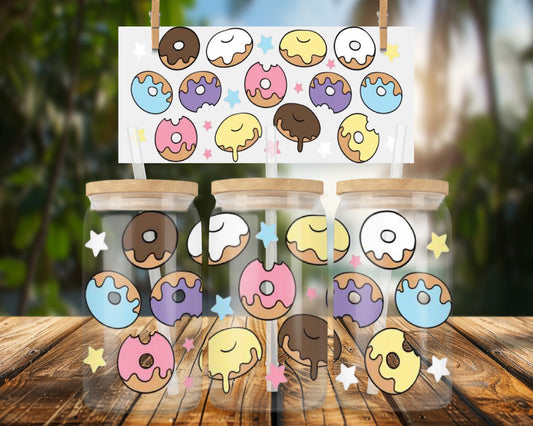 Charming Donut Stars Pattern for 16oz UVDTF Glass Can Wrap