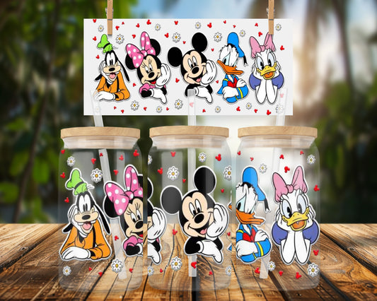 Cute Cartoon Characters Design 16oz UVDTF Glass Can Wrap