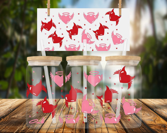 Stylish Heart and Wing Pattern for 16oz UVDTF Glass Can Wrap