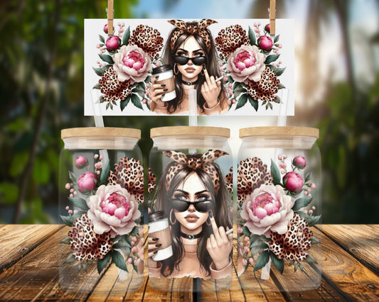 Stylish Leopard Print Floral 16oz UVDTF Glass Can Wrap