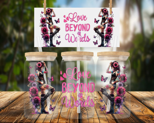 Love Beyond Words Butterfly Tattoo 16oz UVDTF Glass Can Wrap