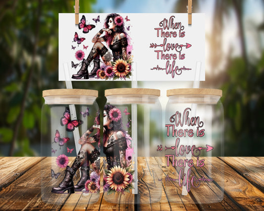 Vibrant Love and Life Design 16oz UVDTF Glass Can Wrap