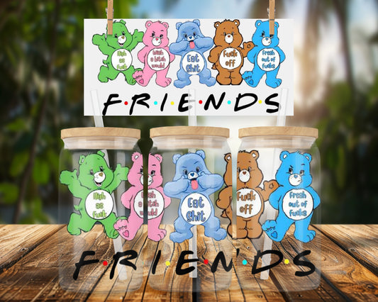 Colorful Friends Design 16oz UVDTF Glass Can Wrap