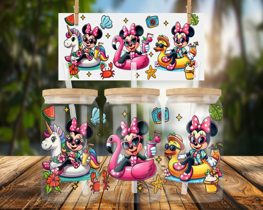 Fun Summer Vibes with  Mouse 16oz UVDTF Glass Can Wrap