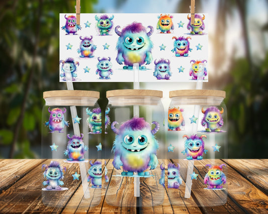 Colorful Monster Family Stars 16oz UVDTF Glass Wrap