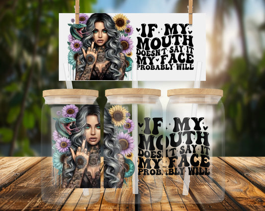 Unique Tattooed Woman With Vibrant Florals 16oz UVDTF Glass Wrap