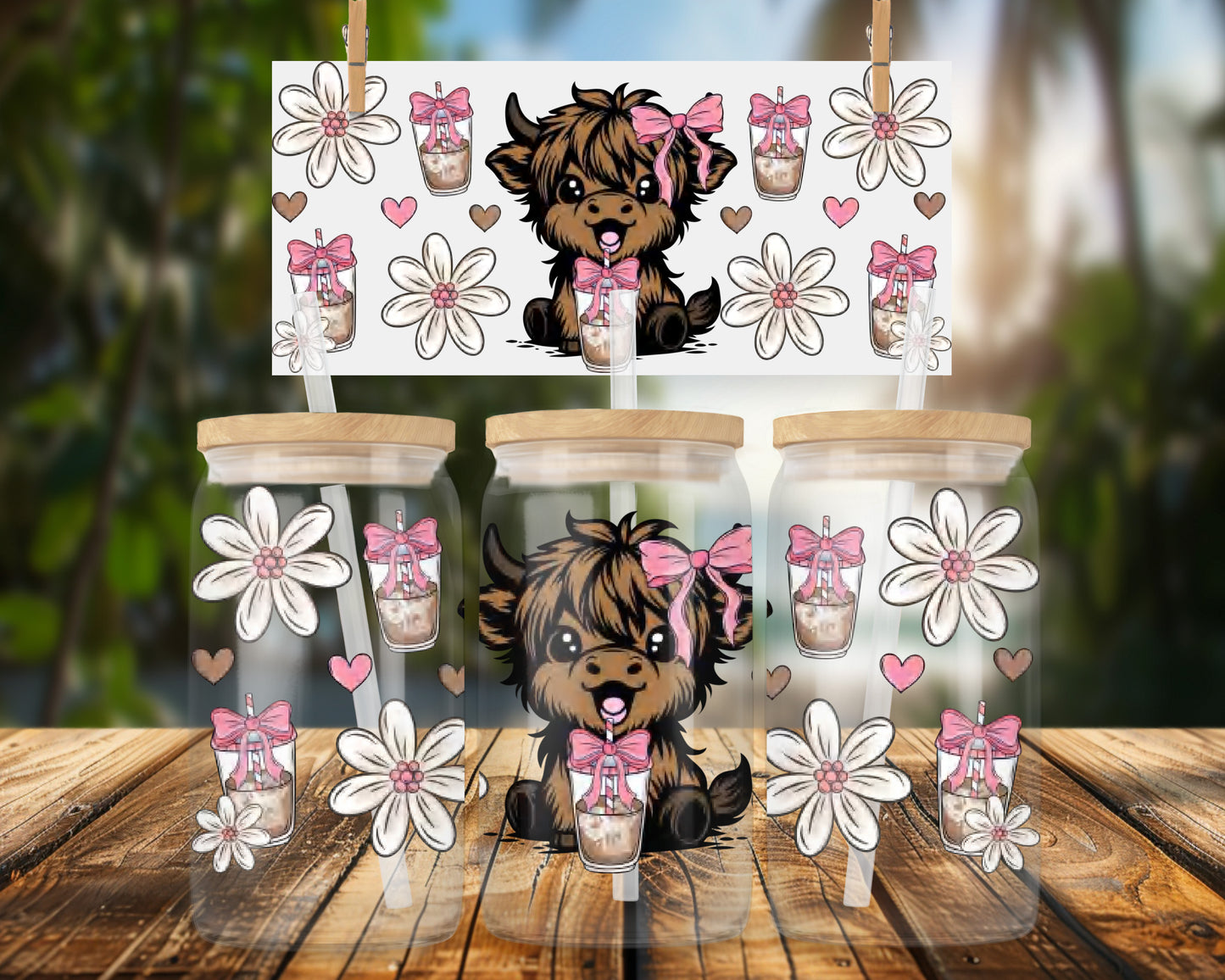 Cute Cow with Bows Adorable 16oz UVDTF Glass Wrap