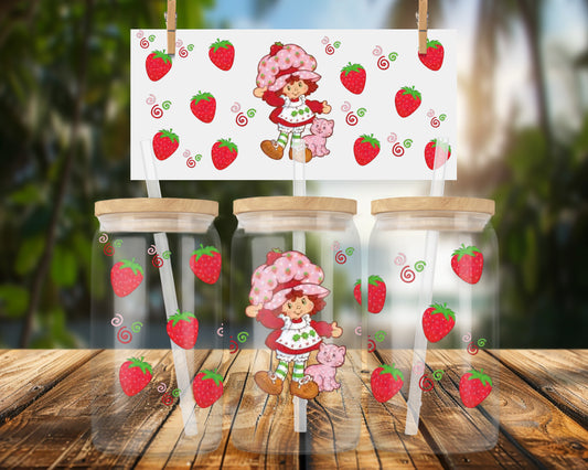 Adorable Strawberry Character Design 16oz UVDTF Glass Wrap