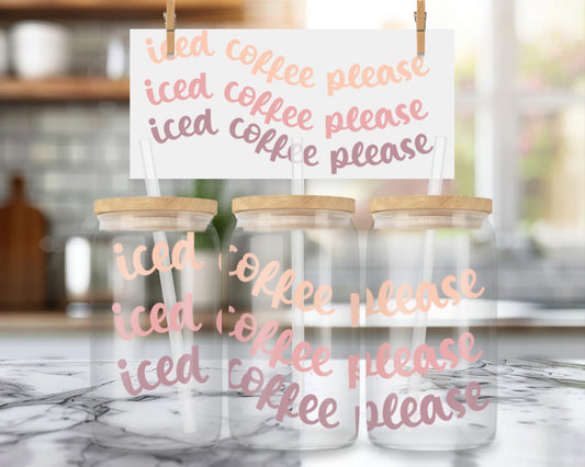 16oz Iced Coffee Please Can Shaped Glass Tumbler,