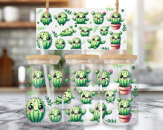 16 oz Cute Cactus Pattern Glass Can