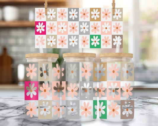 16oz Retro Daisy Flower Design Glass Can