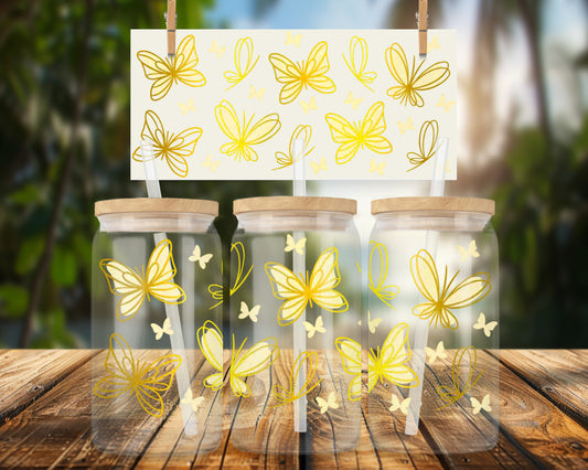 Beautiful Butterflies Design on 16oz Glass Can Wrap