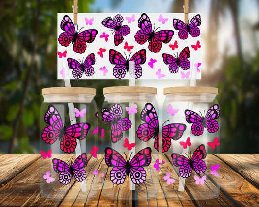 Vibrant Butterfly Design for 16oz Glass Can Wrap