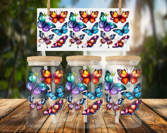 Stunning Butterfly Pattern Design for 16oz Glass Can Wrap