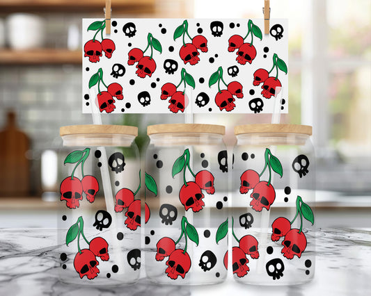 Skull Cherries Design 16oz Glass Can