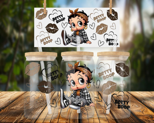 Adorable Vintage Cartoon Character Design for 16oz Glass Can Wrap