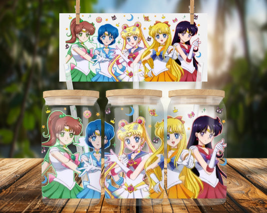 Sailor Guardians Iconic Characters 16oz Glass Can Wrap