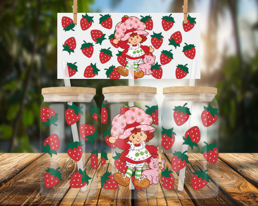 Strawberry Girl and Pet on 16oz Glass Can Wrap