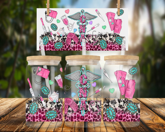 CNA Medical Theme Design on 16oz Glass Can Wrap