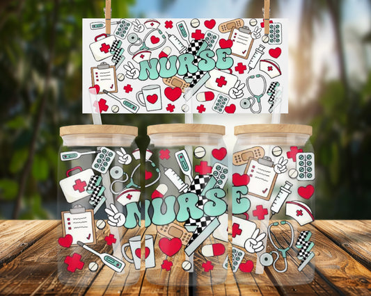 Nurse Themed Illustration on 16oz Glass Can Wrap